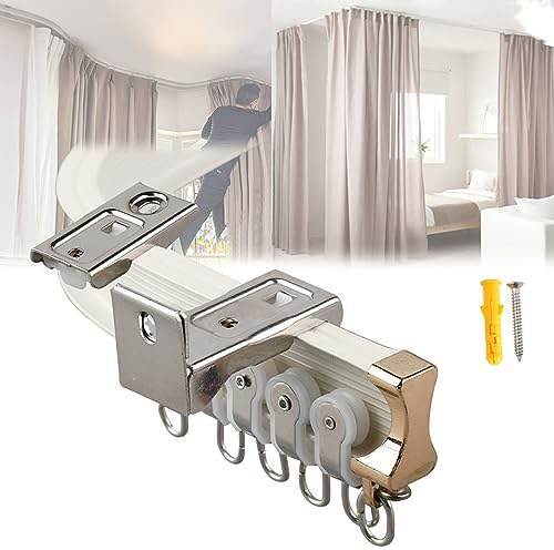 V3VOGUE Rail De Rideau Courbé À Fixation Murale Ou Plafond - Tringles À Rideaux De Séparation De Pièce Pliable en Forme De L/U Robuste avec Poulie,pour Salon,Chambre,Douche Rideau Coulissant