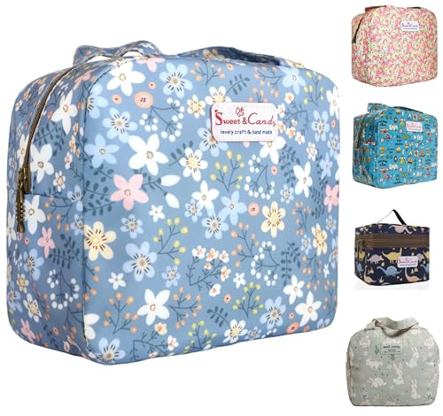 KLAPIA Bolsa Térmica Porta Alimentos Infantil. Nevera Pequeña para Oficina, Merienda y Almuerzo, Cole y Trabajo. Mantiene la Comida Fría o Caliente. Lancheira Lunch Bag Impermeable. (Blue_Flores)