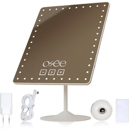 Osée - Glowy Beauty Mirror - Miroir Lumineux Professionnel : Lumière Naturelle 42 LEDs, Intensité réglable, Ecran Tactile Anti-Rayure & Orientation 360°