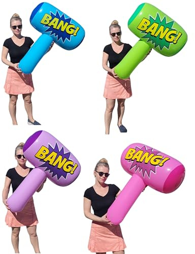 Colorful Jumbo Bang Mallet Inflate (36) Pink, Blue, Purple and Green Colors. Double-Sided Superhero Inflatable Big Bopper Hammer for Play Fights for Kids and Adults. (4 Pack - 4 Colors)