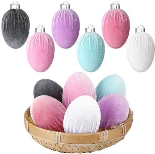 MiniInflat 12 Stück Ostereier zum Aufhängen, Samt-Osterschmuck, bunte Samt-Schaumstoff-Eier, hängende Ornamente, Ostereier, Baumschmuck, Stoffeier, Frühlingsdekoration für Ostern, Urlaub,