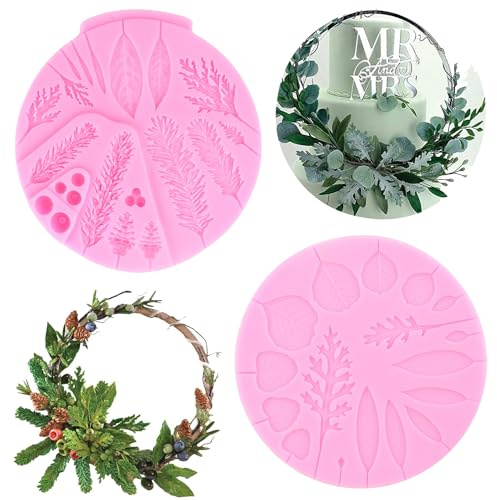 RFGHAC Winter Foliage Flower Pro Silikonform Tannenzapfen Zweig Fondant Form für Hochzeitstorte Dekorieren Cupcake Topper Süßigkeiten Schokolade Gummipaste Polymer Clay 2 Stück