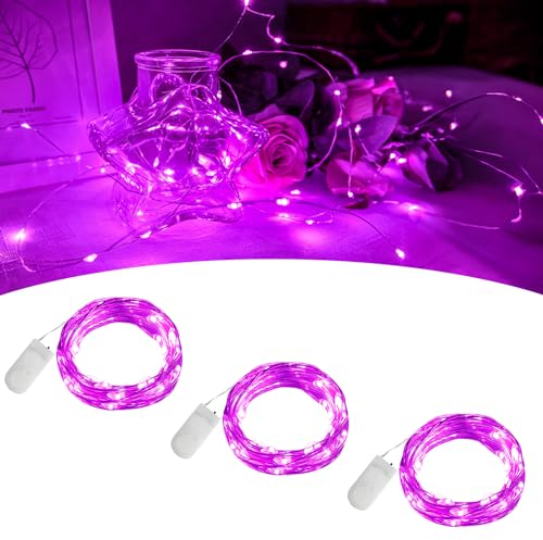 BOLWEO Lot de 3 guirlandes lumineuses à LED de Saint-Valentin, 2 m, 20 LED, rose, à piles, pour Saint-Valentin, mariage, intérieur, extérieur, chambre à coucher, jardin, fête