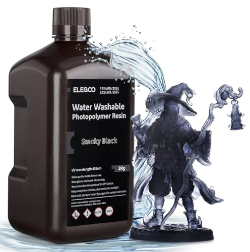 ELEGOO Wasser Waschbares 3D Drucker Resin, Water Washable UV Resin 405nm Photopolymer Harz für MSLA/DLP/LCD 3D Drucker Rauchiges Schwarz 2000g