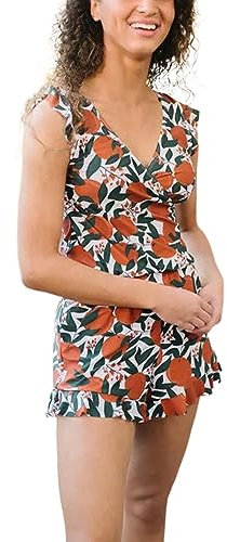 Swim Romper Built in Bra Built in Bra and Leggings Swim Romper Built in Bra Swim Romper Round Dress Swimsuit (z1-Watermelon Red, XXL)