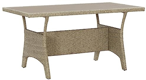 QZZCED Gartentisch Grau 120x70x66 cm Poly Rattan, Balkon Esstisch Garten Lounge Tisch Patio Tisch Outdoor Tisch für Gärten, Terrassen, Balkone
