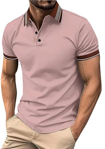 Polo Homme Manches Courtes T Shirt Sport Tee Shirt Homme Blanc Polo Manches Courtes Homme Chemise Slim Fit Homme Polo Coton Homme Chemise Homme sans Repassage Chemisette Rose S