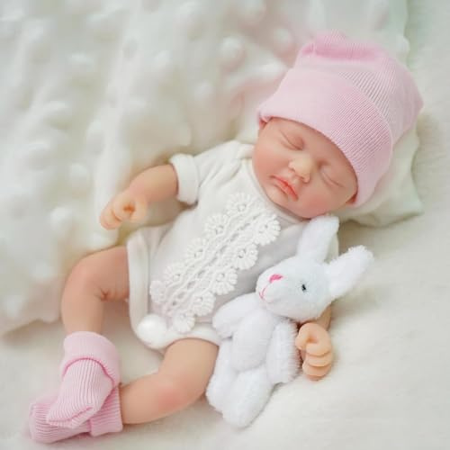 MYREBABY 17,8 cm Reborn Babypuppe Silikon Ganzkörper Miniatur Das Aussehen Echte Baby Lebensechte Schlafaugen Geschlossene Baby Mädchen Realistische Neugeborene Babypuppe Mit Geschenkbox Ab 3 Jahren