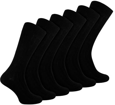 Sock Snob 6er Pack Herren Socken Gerippt Baumwolle Atmungsaktiv Socken mit Komfortbund (39-45, Schwarz)