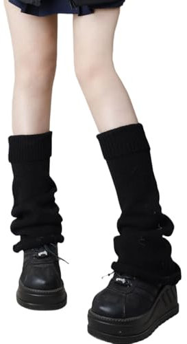 Yanmucy Leg Warmers Double Layer Plush Knitted Leg Sleeve Wide Legged Warm Winter Knee High Leg Warmer Punk Style Long Knee Leg Sleeve for Teen Girls Women (black, One Size)