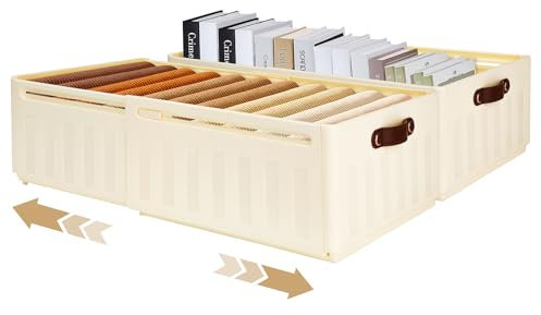 Cinanni Kleiderschrank Organizer Set - 2 Stück Skalierbar 28-48 x 25 x 15 cm, Große Kapazität Schubladen Organizer für Kleidung, Ordnungssystem für Bad und Schrank (Beige)