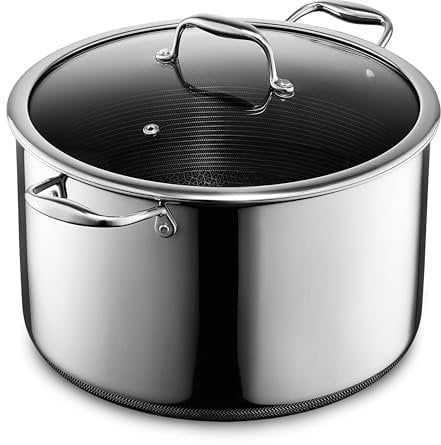 HexClad Hybrid Nonstick 12-Litre Stockpot with Tempered Glass Lid, Stay-Cool Handles, Dishwasher-Friendly, Oven-Safe Up to 480°C, Induction Ready, Compatible with All Cooktops