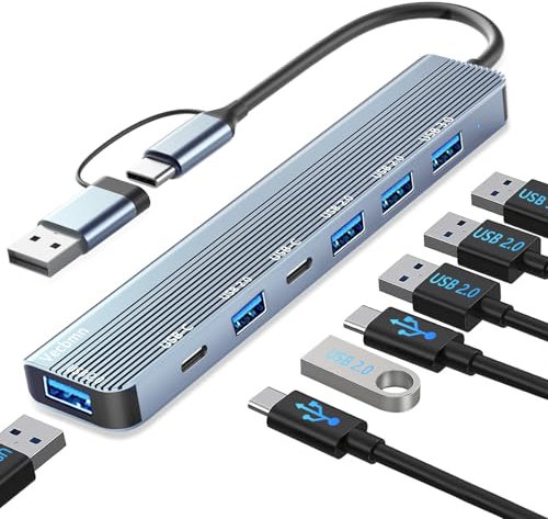 USB C Hub 3.0, 7 in 1 USB Adapter USB C Multiport Adapter with USB 3.0, USB 2.0, USB Splitter, USB C Hub for MacBook Air/Pro, Galaxy, iPad, Windows, Laptop, Desktop, PS4/PS5