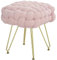 HOMCOM Square Foot Stool, Woven Footrest Ottoman with Metal Legs, Padded Makeup Vanity Stool, Velvet Dressing Table Seat for Bedroom, Pink