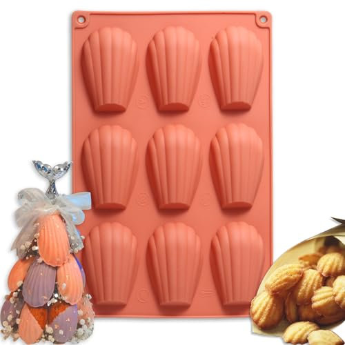 Fchil Stampo da forno in silicone per madeleine, a forma di conchiglia a 8 cavità, colore rosa terracotta