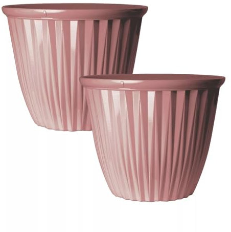 Round Plastic Pink Plant Pot 38cm,15inch Glossy Effect 22L Garden Indoor Outdoor Planter Cover Drainage Holes, Weather, Frost Proof (2)