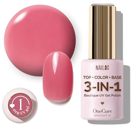NAILOG OneCure Gel Nail Polish 12ml | Top Coat Color Gel Base 3-In-1 Formula Soak Off UV Polish for Home DIY & Gifting | Old Rose