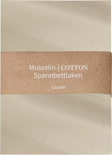 Luowei Muslin Spannbettlaken 180x200cm-100% Baumwolle, Oeko-TEX, Khaki | Weiches Atmungsaktives Spannbettlaken, Bettlaken für Sommer & Winter, Boxspringbett Spannbetttuch für Matratzen 25–30 cm