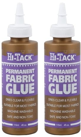 HI-TACK Fabric Glue 2 Pack - 115ml High-Performance, Non-Toxic Adhesive for Fabrics, Leather, Sheepskin & Denim – Easy to Apply, Permanent Bond, Washable & Safe