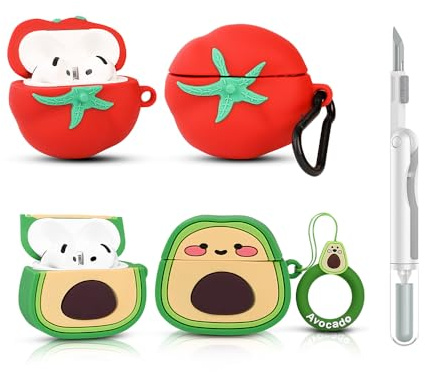(2Packung+Reiniger Stift) XMBYGY Hülle für Apple AirPods 4th Erzeugung Drahtlose Ohrhörer mit Reinigung Stift Kit, Cartoon Haut Design Silikon Ladetasche Schutz Gehäuse für AirPods 4