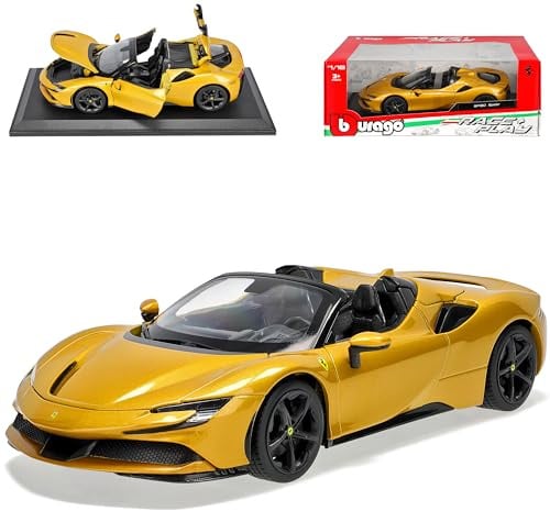alles-meine.de GmbH Ferrari SF90 Spider Cabrio Gelb Gold Metallic Ab 2020 1/18 Burago Modell Auto mit individiuellem Wunschkennzeichen