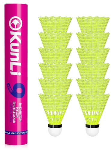 kunli Nylon Badminton Shuttlecocks, 12-Pack, Fast Speed for Below 55°F, Composite Cork Head Birdies with Stable Flight for Indoor Practice and Cool Conditions