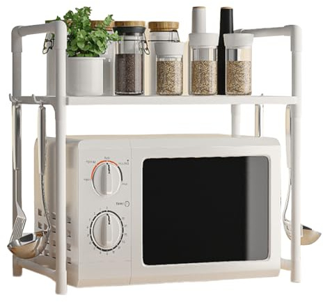 2/3 Niveles Organizador Microondas Metal, Ajustable Estante De Almacenamiento Cocina Microondas, Soporte Para Microondass Y Horno Cocina Con 4/8 Ganchos, Organizador Para Encimeras De Cocinas
