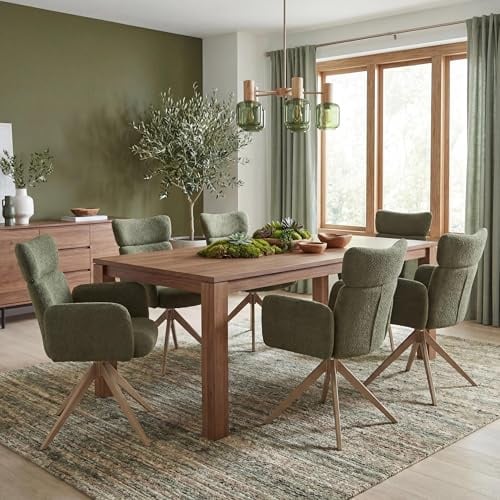 Mendler 6er-Set Esszimmerstuhl HWC-N11 Stoff - grün, Beine Holzoptik