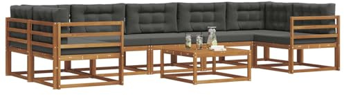 vidaXL Outdoor-Sofagarnitur mit Kissen 8 pcs Natur und Anthrazit, Ecksofa-Set aus Akazienholz, modernes Gartenmöbel, Flexibles modulares Sitzen für Terrasse und Hinterhof-Lounge, beige Stil