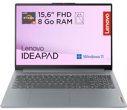 Lenovo IdeaPad Slim 3 15AMN8 - Ordinateur Portable 15.6'' FHD (AMD Ryzen 5 40, RAM 8Go, SSD 512Go, AMD Radeon 610M Graphics, Windows 11 Home) Clavier AZERTY Français Non rétroéclairé - Gris