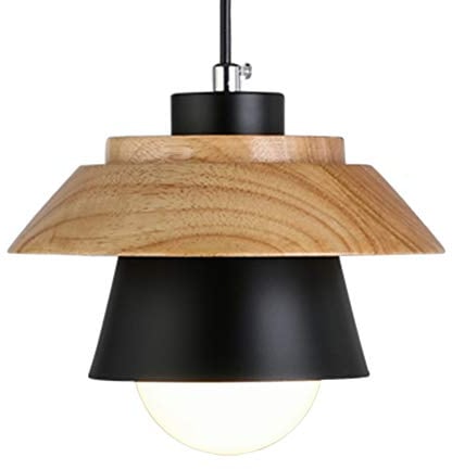 Chrasy E27 Metall Moderne Pendelleuchte Hängeleuchte Pendellampe Deckenleuchte Beleuchtung Naturholz Oben und Weiß Metall Oberfläche(Schwarz)