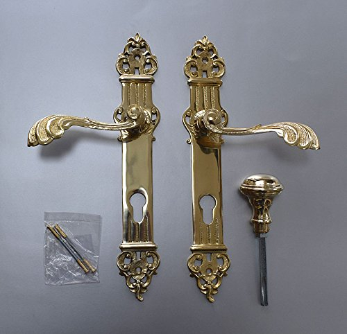 Graf von Gerlitzen Luxusgriffe Historismus Antik Messing Haustüre Haus Tür Griffe Türgriffe Türbeschlag Langschild PZ 92 S41-4P
