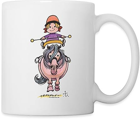 Spreadshirt Thelwell Reiterin Balanciert Auf Pony Tasse, One size, Weiß