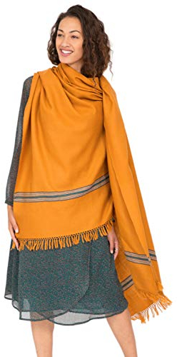 likemary Damen Wollschal – Schals & Tücher für Herbst und Winter – Leichter Wollschal für Reisen – Ethisch & Handgemacht-Senffarben