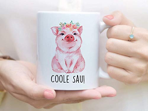 Bedruckte Tasse mit Schwein und Spruch Coole Sau