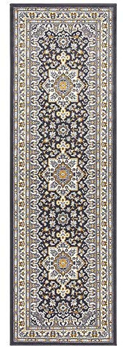 Nouristan Mirkan Orient Teppich – Wohnzimmerteppich Orientalisch Kurzflor Vintage Orientalischer Teppich für Esszimmer, Wohnzimmer, Schlafzimmer – Dunkelgrau, 80x250cm