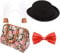 Poppins Zubehör-Set Edwardian NNY Kostüm-Requisiten: Bowler-Hut + weiße Handschuhe + Faux-Leder-Teppichtasche + rote Fliege Größe: 58 cm Hut für Damen