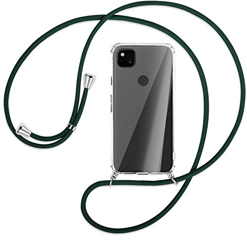 mtb more energy® Handykette kompatibel mit Google Pixel 4a (5.81'') - dunkelgrün - Smartphone Hülle zum Umhängen - Anti Shock Full TPU Case