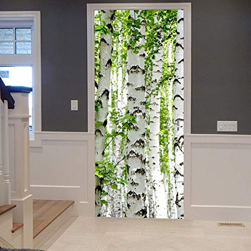 A.Monamour Türtapete Selbstklebend Türfolie Türposter 3D Birken Wald Bäume Grün Blätter Natur Landschaft Drucken Vinyl Folie Türdeko Tapete Wandbild Türaufkleber Türtattoo 90 x 200 cm