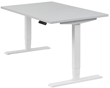boho office® höhenverstellbarer Schreibtisch 120 x 80 cm - Elektrisch stufenlos, 2 Motoren, 3-Fach Teleskop, Memoryfunktion, inkl. Wireless Charger - Homedesk Weiß inkl. Tischplatte in Lichtgrau