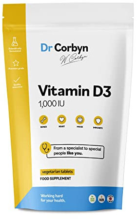 Dr Corbyn Vitamin D3 1,000 IU / 25ug - 60 Tablets | Vegetarian Vitamin D Supplement (Cholecalciferol) | Easy to Swallow Tablets | Immunity & Bone Support