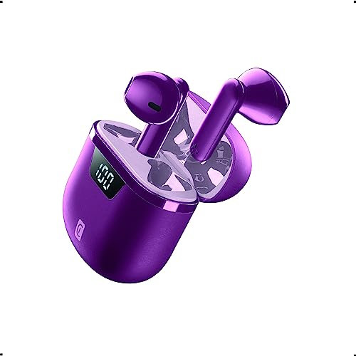 Cellularline SEEK PRO Auricolari, Senza Fili con Custodia di Ricarica, Ricarica Veloce 45 Minuti, Display LED Indicazione Percentuale Carica Residua Custodia, Playtime 15 Ore, Viola