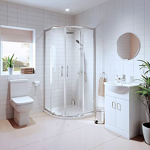 Bathroom Suite 900 x 900 mm Quadrant Shower Enclosure Cubicle Sliding Door Tempered Glass Screen Close Coupled Toilet Soft Close Seat White Gloss Vanity Unit Basin
