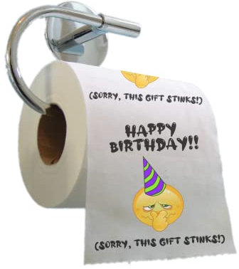 Z12 Happy Birthday (Sorry, This Gift Stinks) - Funny Toilet Paper - Funny Gift - Printed Loo Roll - Novelty Birthday Present & Silly Birthday Party Decorations, Multicolour