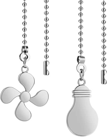 2 pezzi catena di tiraggio del ventilatore da soffitto, 30cm metallo estensione catena con mini ventilatore lampadina pendente per ventilatore soffitto luci (argento)