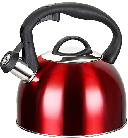 MAISCHOU Hervidor silbante para estufa, 2,5 L, acero inoxidable (rojo)