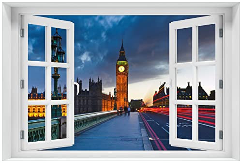 Wallario selbstklebendes Poster - London- Big Ben bei Nacht, Aufkleber in Premiumqualität, Klebefolie Größe: 61 x 91,5 cm mit Fenster-Illusion (Maxiposter)