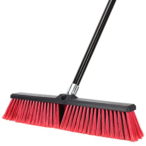 Besen für den Außenbereich, 45,7 cm, mit 160 cm langem Griff für Deck, Auffahrt, Garage, Hof, Terrasse, Beton, Bodenreinigung (rot)