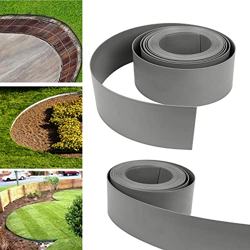 Randaco Rasenkante Mähkante Kunststoff Grau Länge 50 m, Höhe 14 cm, Garten Pflasterstein Gartenwegen, aus 100% recyceltem Plastik, Verhindert das Durchwachsen von Rasen