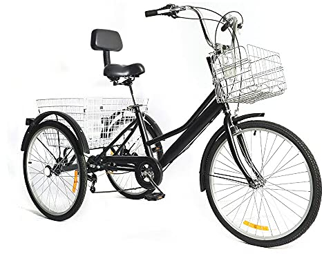 WSIKGHU 24 Zoll Dreirad für Erwachsene Drift Trike 7 Gang Dreirad für Erwachsene mit Korbdreirad Kreuzfahrt-Dreirad mit großem Einkaufskorb mit Beleuchtung